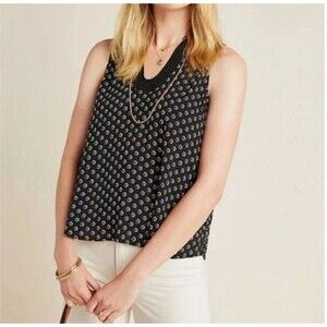 Anthropologie Maeve Melange Black And White Sleeveless Blouse Top Size 6
